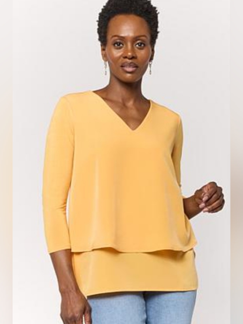 Michael Kors Flowy Tiered Mustard V-Neck Blouse